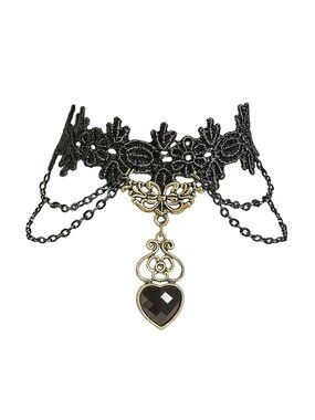 Gothic Victorian Style Black Crochet Lace Heart Drop Dangle Chain Bracelet